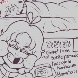 2d 2girls asleep bonnie_(brawl_stars) brawl_stars female_focus janet_(brawl_stars) joke mentos missing_tooth recording sfcompany1e_(artist) sisters smile