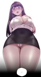 black_hair brave_new_world cleavage curvaceous female large_breasts long_hair looking_down seo_jeong-sook solo viewed_from_below wide_hips yoongonji