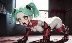 2d ai_generated blood cyberpunk:_edgerunners delcos experiment gore hanging_breasts laboratory mechanical mechanical_arm nude rebecca_(edgerunners)