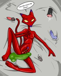 accessory animal_crossing animal_dildo animal_sex_toy anthro big_dildo bob_(animal_crossing) bodily_fluids camp_lazlo canine_dildo cartoon_network cock_ring courage_the_cowardly_dog cum dildo domestic_cat erection felid feline felis genital_fluids genitals gretchen_(camp_lazlo) hi_res illegaleel jewelry katz_(courage_the_cowardly_dog) leaking_cum lube_bottle male mammal nervous penetrable_sex_toy penis penis_accessory penis_jewelry sex_toy solo