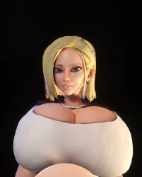 1boy 1boy1girl 1girls 3d 3d_animation 4:5 alternate_breast_size android_18 animated areolae belt blonde_hair blue_eyes breasts_bigger_than_head breasts_on_head breasts_out cleavage dragon_ball dragon_ball_z female gigantic_breasts hourglass_figure huge_breasts jeans krillin kuririn looking_at_viewer male offscreen_character shorter_than_30_seconds small_waist tagme thin_waist unseen_male_face upper_body vaako vertical_video video wasp_waist wide_hips