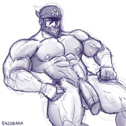 archie_(pokemon) balls bara beard big_penis enzobara facial_hair flaccid headkerchief male male_only monochrome muscular nintendo nude penis pokemon pokemon_oras solo solo_male team_aqua