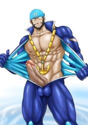 alabuster archie_(pokemon) balls bara beard big_penis bodysuit boner erection facial_hair headkerchief male male_only muscular nintendo penis penis_out pokemon pokemon_oras solo solo_male team_aqua