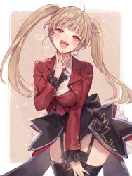 07th_expansion 2d asmodeus_(umineko) black_legwear black_thighhighs blazer blonde_hair blush female female_only fully_clothed garter_straps gelgelpbj light_brown_hair long_hair medium_breasts open_mouth red_eyes smile solo stakes_of_purgatory twintails umineko_no_naku_koro_ni zettai_ryouiki