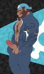 archie_(pokemon) balls bara beard bodysuit boner chest_hair erection facial_hair headkerchief male male_only muscular nintendo penis penis_out pokemon pokemon_oras shadowmatamori solo solo_male team_aqua