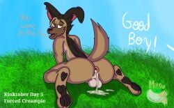 absurd_res all_dogs_go_to_heaven anal anthro bodily_fluids canid canine canis charlie_barkin cum cum_in_ass cum_inside domestic_dog domesticated_dog don_bluth genital_fluids german_shepherd herding_dog hi_res invalid_tag kink kinktober male mammal mitsuthesune nsfw outdoors_sex page_5 pastoral_dog solo