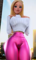 1girls 3d 3d_(artwork) barbara_millicent_roberts barbie:_life_in_the_dreamhouse barbie_(franchise) bimbo blonde_hair female_only looking_at_viewer nipple_bulge pussy_lips ruidx tagme