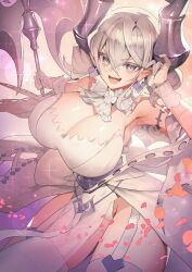 1girls armpits big_breasts breasts cleavage demon duel_monster female garter_straps gloves horns huge_breasts humanoid labrynth_of_the_silver_castle looking_at_viewer lovely_labrynth_of_the_silver_castle open_mouth ro_g_(oowack) silver_hair solo solo_female tagme thighhighs weapon yu-gi-oh!