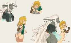 >_< 2boys ? anal anthro anthro_on_humanoid artist_request ass bedroom_eyes blowjob confusion cum_in_ass cum_inside cute feminine_male gay grey_body grey_fur huge_cock hylian hylian_ears large_ears light-skinned_femboy light_skin link link_(tears_of_the_kingdom) male_on_male penis_size_difference pointy_ears presenting_ass pubic_hair rauru_(tears_of_the_kingdom) riderrr small_penis stomach_bulge tears_of_the_kingdom the_legend_of_zelda white_hair white_pubic_hair zonai