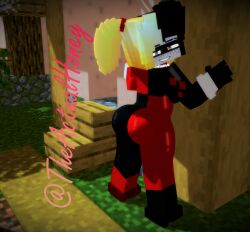 1girls batman_(series) big_ass big_butt black_and_blonde_hair dc_comics harley_quinn_(cosplay) honey_(tah) mine-imator minecraft theactualhoney