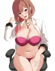 1girls bare_midriff bare_thighs belly_button big_breasts bra brown_hair cleavage coat exposed_torso female gradient_hair hi_res highres indie_virtual_youtuber large_breasts light-skinned_female light_blush light_skin looking_at_viewer mole mole_under_eye mouth_open navel necklace open_mouth pale-skinned_female pale_skin panties pink_bra pink_hair pink_panties pink_underwear ponytail red_eyes shioripon sitting solo solo_female solo_focus thighs tummy two_tone_hair underwear virtual_youtuber warden_(artist) white_background