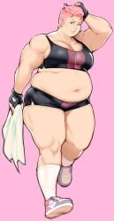 1girls big_belly blizzard_entertainment chubby chubby_female fat fat_woman female fingerless_gloves obese obese_female overwatch overweight overweight_female pewbutt short_hair solo sports_bra sports_shorts sportswear strongfat tattoo thighhighs weight_gain wide_hips zarya