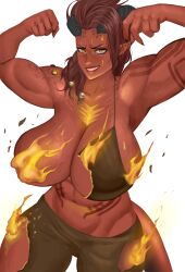 baldur's_gate baldur's_gate_3 burnt_clothes dungeons_and_dragons flexing forgotten_realms huge_breasts hyper hyper_breasts karlach looking_at_viewer muscular_female palemancer tagme thick_thighs