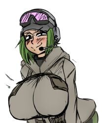 1girls ass ass_expansion big_breasts biting_lip blue_eyes breasts breasts_out cleavage ela_(rainbow_six) erect_nipples female female_only gigantic_ass gigantic_breasts gigantic_butt gigantic_thighs green_hair growth hourglass_figure human human_only looking_at_another looking_at_partner looking_at_viewer nipple_bulge nipples nipples_visible_through_clothing rainbow_six rainbow_six_siege solo thick thick_ass thick_legs thick_thighs thin_waist tom_clancy top_heavy