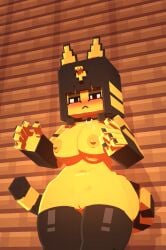 3d_(artwork) animal_crossing ankha ankha_(animal_crossing) anthro ass big_breasts black_hair blush breasts canid collar coresvoid curvy_figure digital_media_(artwork) domestic_cat felid feline felis female fur genitals goth goth_ankha goth_girl hair hi_res huge_breasts makeup mammal microsoft mine-imator minecraft mojang nintendo nipples nude pussy simple_background solo thick_thighs thighhighs xbox_game_studios yellow_body