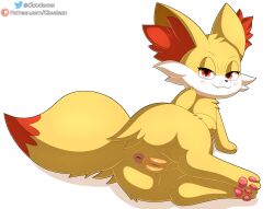 animal_genitalia ass big_butt blush cloudeon digital_media_(artwork) female fennekin feral fur generation_6_pokemon genitals hi_res looking_at_viewer mammal nintendo nude pokemon pokemon_(species) pussy simple_background smile solo tail yellow_body yellow_fur