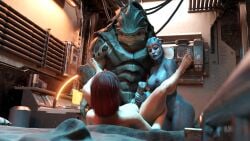 1boy 2girls 3d alien_girl alien_penis asari belethor's_smut big_breasts big_penis blue_eyes blue_skin breasts commander_shepard erection female femshep hi_res holding_penis horsecock imminent_sex krogan legs_up male mass_effect nipples nude on_back penis presenting_pussy samara spread_legs straight threesome