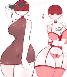 1girls countryballs countryhumans countryhumans_girl garter_belt kak0yt0_chel lingerie monaco_(countryhumans) pink_bra pink_stockings questionable_anatomy red_eyes san_marino_(countryhumans) sunglasses sunglasses_on_head white_body wide_hips