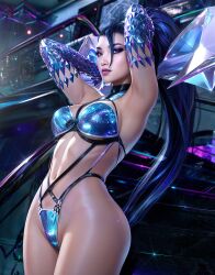 1girls 3d armpits big_ass big_breasts blue_hair hourglass_figure k/da_all_out_kai'sa k/da_all_out_series kai'sa league_of_legends lingerie lipstick purple_eyes riot_games sevenbees solo tagme thick_thighs thighs