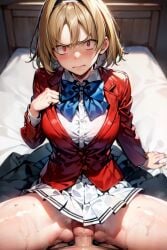 ai_generated angry angry_face angry_sex ayanokouji_kiyotaka bed big_breasts censored classroom_of_the_elite closed_mouth eyes hair hand_on_bed kushida_kikyou no_panties on_bed pussy rape school_uniform schoolgirl short_hair skirt spread_legs vaginal_penetration youkoso_jitsuryoku_shijou_shugi_no_kyoushitsu_e