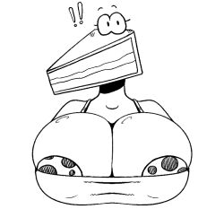 1girls animate_inanimate big_breasts black_and_white bra cake cookies female female_only inanimate machinesymmetry monochrome pasties solo