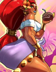 1girls ass beach belly_button_piercing big_ass big_breasts bikini breasts breath_of_the_wild dark-skinned_female dark_skin eyewear_on_head gerudo kooj_artz large_breasts looking_over_eyewear looking_over_glasses navel_piercing nintendo pierced_belly_button pierced_navel red_hair sunglasses sunglasses_on_head swimsuit tagme the_legend_of_zelda the_legend_of_zelda:_breath_of_the_wild thick_thighs tinted_eyewear urbosa