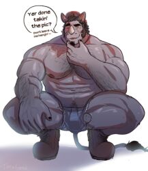 abs anthro balls body_hair bulge chest_hair clothing extracurricular_activities footwear genitals hi_res horn male mammal muscular muscular_anthro muscular_male nipples pecs rhinoceros richard_(extracurricular_activities) shoes solo tail toragoru