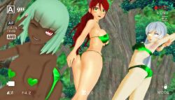 3girls emerald_sustrai female female_only green_eyes green_hair multiple_girls pyrrha_nikos red_eyes red_hair rwby weiss_schnee white_hair