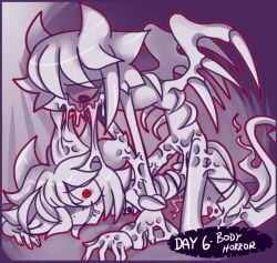 2boys blood body_horror demon demon_boy demon_horns demon_tail dragon_wings english_text eyes giratina gore houndoom humanoid kinktober kinktober_2023 male_only melting melting_flesh page_6 pokemon red_eyes