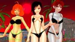 3d 3girls female_only penny_polendina psychogator pyrrha_nikos red_eyes red_hair ruby_rose rwby