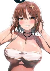 2d atelier_(series) atelier_ryza big_breasts bikini blush huge_breasts looking_at_viewer misaki_nonaka reisalin_stout smile smiling wet white_bikini