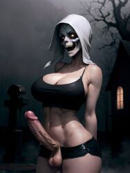 1futa ai_generated futa_only futanari ghost halloween hautmarcel horror huge_breasts huge_cock scary skull stable_diffusion