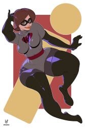 2d alternate_costume big_thighs black_footwear black_gloves bodysuit bottom_heavy brown_eyes brown_hair cameltoe child_bearing_hips cleft_of_venus domino_mask elastigirl elastigirl_(the_incredibles_2_supersuit) eye_mask female grey_bodysuit helen_parr huge_thighs hyper_hips hyper_thighs impossible_bodysuit krezlit krezniverse light_brown_eyes lips looking_at_viewer mature mature_female milf short_hair sitting skin_tight smile solo superheroine the_incredibles the_incredibles_2 thick_thighs thighs toned wasp_waist white_background wide_hips