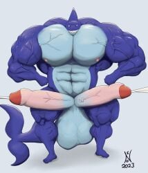 2_penises abs anthro balls big_balls big_muscles big_penis blue_body bodily_fluids cum cumshot diphallia diphallism dorsal_fin ejaculation fin fish fish_tail flexing foreskin genital_fluids genitals hi_res huge_balls huge_cock huge_muscles hyper hyper_balls hyper_genitalia hyper_muscles hyper_penis lats_(muscle) male male_only marine multi_genitalia multi_penis multicolored_body muscular nipples nostracon pecs penis pink_penis shark sharp_teeth signature simple_background smile smiling_at_viewer solo solo_male teeth two_tone_body vein veiny_muscles veiny_penis