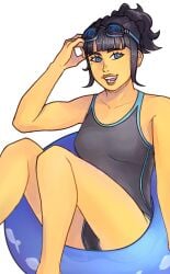 1girls beauty_mark black_hair blue_eyes female female_only lego legs ninjago nya_(ninjago) one-piece_swimsuit seabound_(ninjago) small_boobs small_breasts small_tits solo swimming_goggles swimsuit swimwear tan_body tease teasing unknown_artist yellow_skin