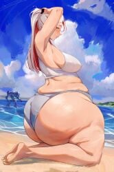 1girls armored_core armored_core_6 ass ayre_(armored_core_6) bamboo_ale beach big_ass bikini bottom_heavy bubble_butt clothed female huge_ass large_ass looking_at_viewer swimsuit white_hair