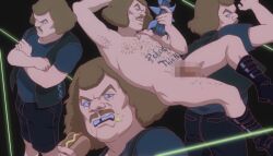 big_hair censored censored_penis dethklok hairy_chest laying_on_back metalocalypse nude nude_male pinup pixelated ugly_man william_murderface