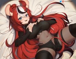 1girls alternate_breast_size blackberry_baelz breasts female greatodoggo hakos_baelz hi_res hololive hololive_english hololive_english_-council- hololive_english_-promise- kemonomimi large_breasts long_hair lying_on_back rat_ears rat_girl red_hair smile thick_thighs virtual_youtuber