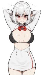 1girls arms_up big_breasts bikini_top blush busty female female_only gogalking hands_behind_head hips insact knife_ears large_breasts light-skinned_female light_skin monster_girl pale-skinned_female pale_skin red_eyes revealing_clothes sharp_ears silver_hair sweat sweating sweaty thick thick_thighs thighs vampire vampire_(gogalking) vampire_girl vampires white_hair wide_hips