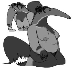 anteater anthro breasts clownglider fellatio female hair hair_bun long_tongue mammal oral penile pilosan pubes sex slightly_chubby solo_focus tongue xenarthran