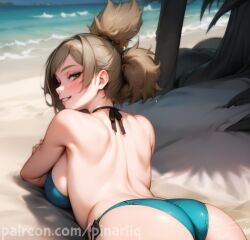 1girls ai_generated arched_back arm_support ass back-tie_bikini bare_back bare_shoulders beach big_ass big_breasts bikini bikini_bottom bikini_top blush boruto:_naruto_next_generations ear_blush female female_only from_behind grin huge_ass huge_breasts legs_together light-skinned_female light_skin looking_at_viewer looking_back looking_back_at_viewer lying lying_on_stomach mature mature_female milf mother nai_diffusion naruto naruto_(series) naughty naughty_face naughty_smile nose_blush ocean on_stomach outdoors palm_tree patreon_username pinartiq ponytail quad_tails revealing_swimsuit sand sea seaside side-tie_bikini side-tie_bikini_bottom skimpy skimpy_bikini solo solo_focus stable_diffusion swimsuit temari tied_hair url voluptuous water watermark web_address