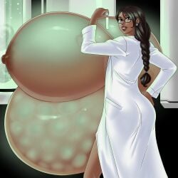 1girls breasts breasts_bigger_than_head dark-skinned_female dark_skin eggs female female_only hyper hyper_belly hyper_breasts hyper_pregnancy pregnant ready_to_pop scientist solo solo_female veiny_belly zdemian