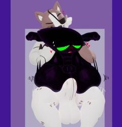 2d 2d_(artwork) anal anthro badger badgerclops balls big_penis black_body black_fur blush cartoon_network collaboration demi-pig_(artist) digital_media_(artwork) domestic_cat duo eyepatch felid feline felis gay gratewryder green_eyes hi_res interspecies legs_held_open legs_up male male/male mammal mao_mao:_heroes_of_pure_heart mustelid musteline reverse_suspended_congress sex sheriff_mao_mao_mao simple_background spread_legs white_fur yaoi