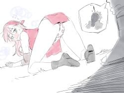 1boy 1girls accidental_exposure ass ass_up female flashing_panties hatake_kakashi male male/female naruto naruto_(series) naruto_shippuden nosebleed on_all_fours panties sakura_haruno scarecrowpink strawberry_panties teacher_and_student younger_female