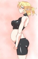 1girls big_belly blonde_hair blush early_pregnancy elf_ears female female_only green_eyes mizuhashi_parsee pandain pregnant ready_to_pop solo solo_female touhou