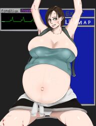 1girls bangasa_bangaichi big_belly concerned disproportional female female_only hands_above_head hyper_belly jill_valentine pregnant prisoner ready_to_pop resident_evil resident_evil_3 scared solo solo_female stretch_marks veiny_belly