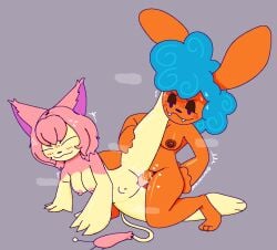 anthro breasts caramelo carmelcaker duo felid feline female female/female futanari generation_3_pokemon herm intersex lagomorph leporid mammal nintendo pokemon pokemon_(species) rabbit sex skitty stomach_bulge