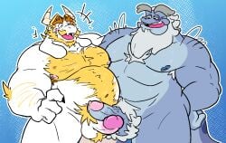 2boys 2d amphibia anthro asgore_dreemurr balls beard blush boner closed_eyes color crossover deltarune erection facial_hair frog furry gay goat horns king_andrias_leviathan lakingmoxxie male male_only nude overweight penis penises_touching tagme uncensored undertale undertale_(series) video_games white_fur white_hair yellow_hair