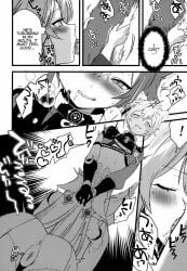 1boy 1girls blowjob blush cumming cumming_in_mouth dog_boy dog_ears dog_tail dogboy doujinshi drooling english_text fellatio female flushed_face genshin_impact giving_head gorou_(genshin_impact) hands_on_head heart hentai kazepana kitsune male male/female manga oral penis_in_mouth pussy_visible_through_clothes straight sucking_penis yae_miko