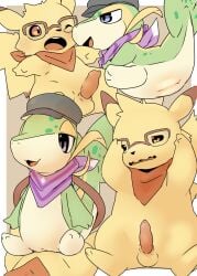 bedroom_eyes blush clothing duo eyewear female feral generation_1_pokemon generation_5_pokemon glasses hat headgear headwear hi_res male male/female narrowed_eyes nintendo pikachu plant pokemon pokemon_(species) pokemon_mystery_dungeon pu_sukebe scarf seductive shy snivy vines